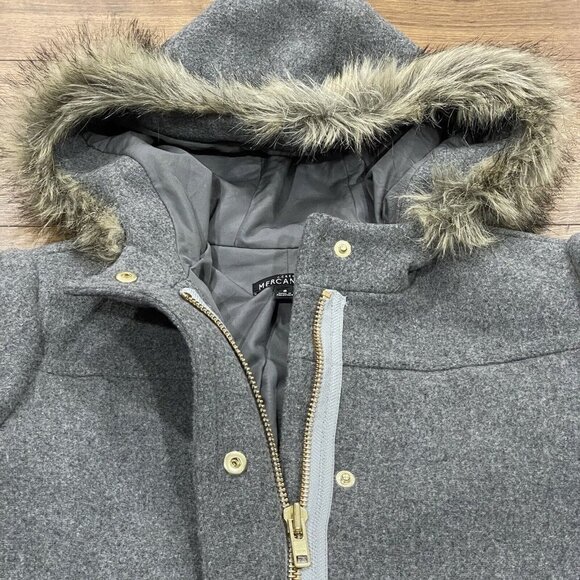 J Crew Coat Womens 8 Vail Parka Gray Wool Blend Faux Fur Trim Hood Lined Jacket - Picture 4 of 13
